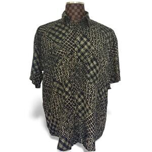 Vtg Impact Mens Silk Shirt Size Large Short Sleeve Abstract Tiki Wearable Art